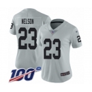 Women's Oakland Raiders #23 Nick Nelson Limited Silver Inverted Legend 100th Season Football Jersey