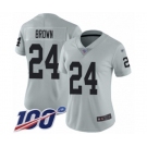 Women's Oakland Raiders #24 Willie Brown Limited Silver Inverted Legend 100th Season Football Jersey