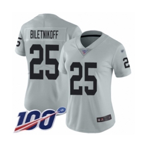 Women's Oakland Raiders #25 Fred Biletnikoff Limited Silver Inverted Legend 100th Season Football Jersey