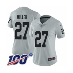 Women's Oakland Raiders #27 Trayvon Mullen Limited Silver Inverted Legend 100th Season Football Jersey