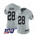 Women's Oakland Raiders #28 Josh Jacobs Limited Silver Inverted Legend 100th Season Football Jersey