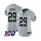 Women's Oakland Raiders #29 Lamarcus Joyner Limited Silver Inverted Legend 100th Season Football Jersey