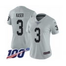 Women's Oakland Raiders #3 Drew Kaser Limited Silver Inverted Legend 100th Season Football Jersey