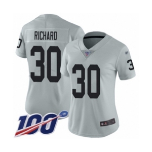 Women's Oakland Raiders #30 Jalen Richard Limited Silver Inverted Legend 100th Season Football Jersey