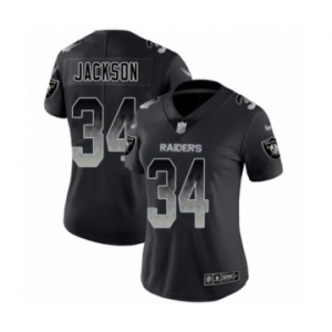 Women's Oakland Raiders #34 Bo Jackson Black Smoke Fashion Limited Player 100th Season Football Jersey