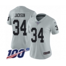 Women's Oakland Raiders #34 Bo Jackson Limited Silver Inverted Legend 100th Season Football Jerse