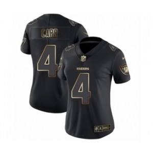 Women's Oakland Raiders #4 Derek Carr Black Gold Vapor Untouchable Limited Player 100th Season Football Jersey