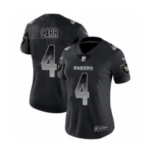 Women's Oakland Raiders #4 Derek Carr Black Smoke Fashion Limited Player 100th Season Football Jersey