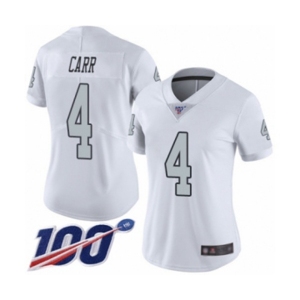 Women's Oakland Raiders #4 Derek Carr Limited White Rush Vapor Untouchable 100th Season Football Jersey