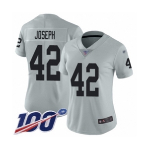 Women's Oakland Raiders #42 Karl Joseph Limited Silver Inverted Legend 100th Season Football Jersey