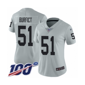 Women's Oakland Raiders #51 Vontaze Burfict Limited Silver Inverted Legend 100th Season Football Jersey