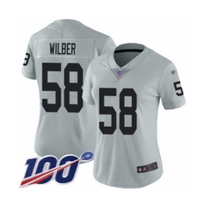 Women's Oakland Raiders #58 Kyle Wilber Limited Silver Inverted Legend 100th Season Football Jersey