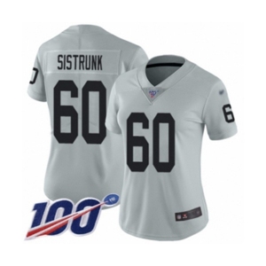 Women's Oakland Raiders #60 Otis Sistrunk Limited Silver Inverted Legend 100th Season Football Jersey