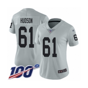Women's Oakland Raiders #61 Rodney Hudson Limited Silver Inverted Legend 100th Season Football Jersey