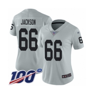 Women's Oakland Raiders #66 Gabe Jackson Limited Silver Inverted Legend 100th Season Football Jersey