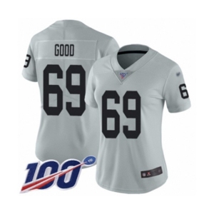 Women's Oakland Raiders #69 Denzelle Good Limited Silver Inverted Legend 100th Season Football Jersey