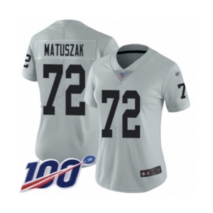 Women's Oakland Raiders #72 John Matuszak Limited Silver Inverted Legend 100th Season Football Jersey