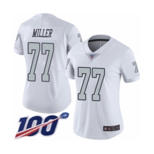 Women's Oakland Raiders #77 Kolton Miller Limited White Rush Vapor Untouchable 100th Season Football Jersey