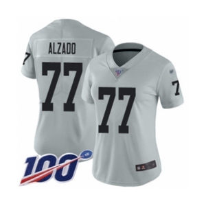Women's Oakland Raiders #77 Lyle Alzado Limited Silver Inverted Legend 100th Season Football Jersey