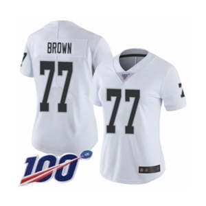 Women's Oakland Raiders #77 Trent Brown White Vapor Untouchable Limited Player 100th Season Football Jersey