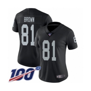 Women's Oakland Raiders #81 Tim Brown Black Team Color Vapor Untouchable Limited Player 100th Season Football Jersey