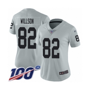 Women's Oakland Raiders #82 Luke Willson Limited Silver Inverted Legend 100th Season Football Jersey