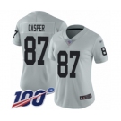 Women's Oakland Raiders #87 Dave Casper Limited Silver Inverted Legend 100th Season Football Jersey