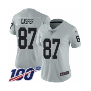 Women's Oakland Raiders #87 Dave Casper Limited Silver Inverted Legend 100th Season Football Jersey