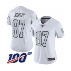 Women's Oakland Raiders #87 Foster Moreau Limited White Rush Vapor Untouchable 100th Season Football Jersey