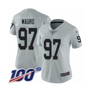 Women's Oakland Raiders #97 Josh Mauro Limited Silver Inverted Legend 100th Season Football Jersey