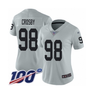 Women's Oakland Raiders #98 Maxx Crosby Limited Silver Inverted Legend 100th Season Football Jersey