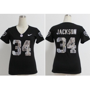 nike women nfl jerseys oakland raiders #34 bo jackson black[handwork sequin lettering fashion]