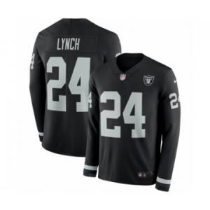 Youth Nike Oakland Raiders #24 Marshawn Lynch Limited Black Therma Long Sleeve NFL Jersey