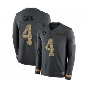 Youth Nike Oakland Raiders #4 Derek Carr Limited Black Salute to Service Therma Long Sleeve NFL Jersey