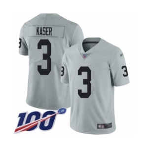 Youth Oakland Raiders #3 Drew Kaser Limited Silver Inverted Legend 100th Season Football Jersey