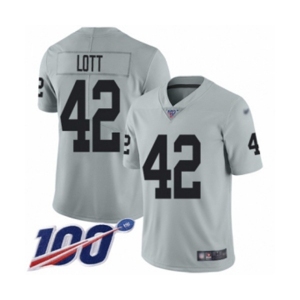 Youth Oakland Raiders #42 Ronnie Lott Limited Silver Inverted Legend 100th Season Football Jersey