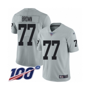 Youth Oakland Raiders #77 Trent Brown Limited Silver Inverted Legend 100th Season Football Jersey