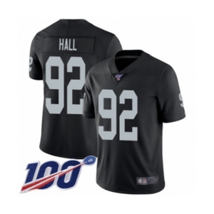 Youth Oakland Raiders #92 P.J. Hall Black Team Color Vapor Untouchable Limited Player 100th Season Football Jersey