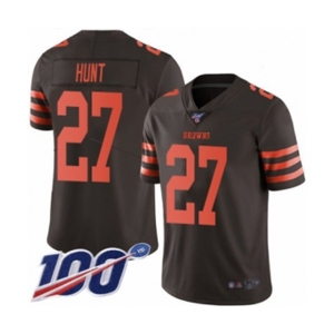 Youth Cleveland Browns #27 Kareem Hunt Limited Brown Rush Vapor Untouchable 100th Season Football Jersey