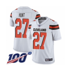 Youth Cleveland Browns #27 Kareem Hunt White Vapor Untouchable Limited Player 100th Season Football Jersey