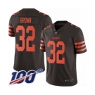 Youth Cleveland Browns #32 Jim Brown Limited Brown Rush Vapor Untouchable 100th Season Football Jersey