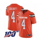 Youth Cleveland Browns #4 Britton Colquitt Orange Alternate Vapor Untouchable Limited Player 100th Season Football Jersey