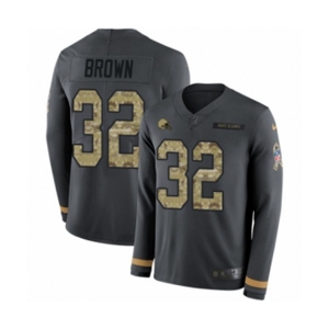 Youth Nike Cleveland Browns #32 Jim Brown Limited Black Salute to Service Therma Long Sleeve NFL Jersey