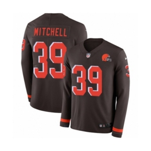 Youth Nike Cleveland Browns #39 Terrance Mitchell Limited Brown Therma Long Sleeve NFL Jersey
