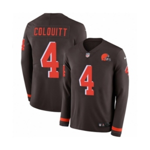 Youth Nike Cleveland Browns #4 Britton Colquitt Limited Brown Therma Long Sleeve NFL Jersey