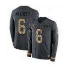 Youth Nike Cleveland Browns #6 Baker Mayfield Limited Black Salute to Service Therma Long Sleeve NFL Jersey
