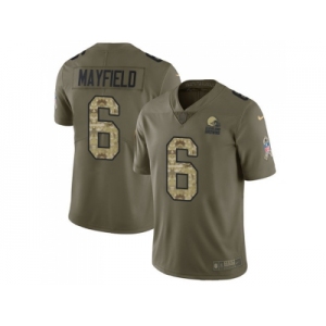 Youth Nike Cleveland Browns #6 Baker Mayfield Olive Camo Stitched NFL Limited 2017 Salute to Service Jersey