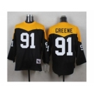 Mitchell And Ness 1967 Pittsburgh Steelers #91 Kevin Greene Black Yelllow Throwback Mens Stitched NFL Jersey