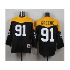 Mitchell And Ness 1967 Pittsburgh Steelers #91 Kevin Greene Black Yelllow Throwback Mens Stitched NFL Jersey