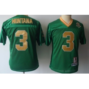 Notre Dame Fighting Irish #3 Joe Montana Green Throwback Kids Jersey